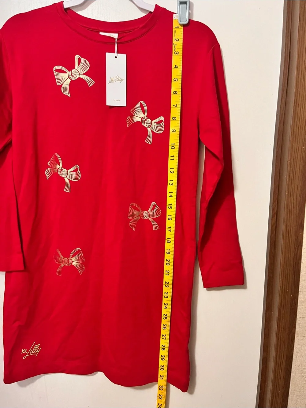 Lilly Pulitzer Girl Dress XL 12/14 Ballad Sweatshirt Red Bow Holiday Christmas